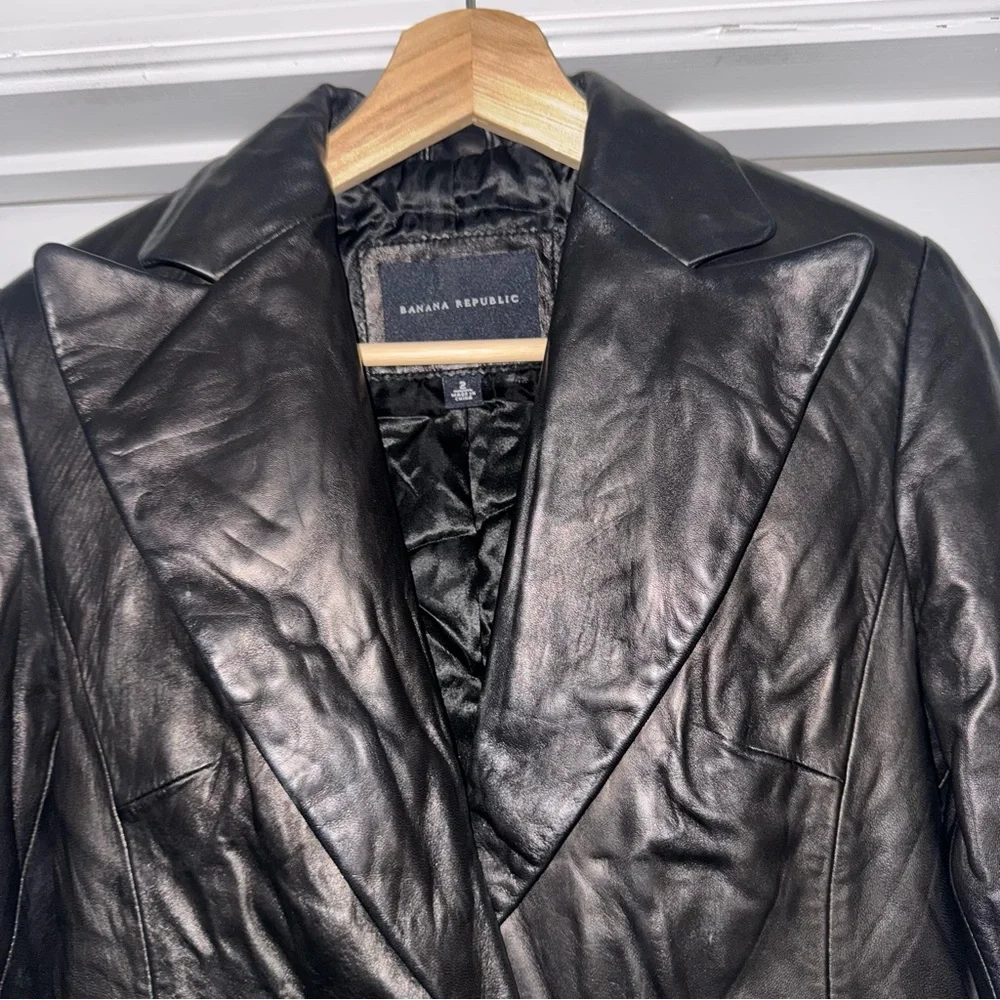 Banana Republic Leather Blazer Black 2 One Button Jacket - Picture 4 of 8